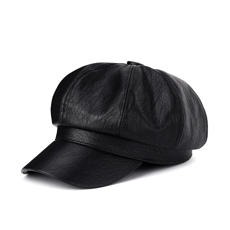 for Women Beret Korean Style Autumn Winter Duckbill Hat Leather Octagonal Baseball Cap_voghion.com