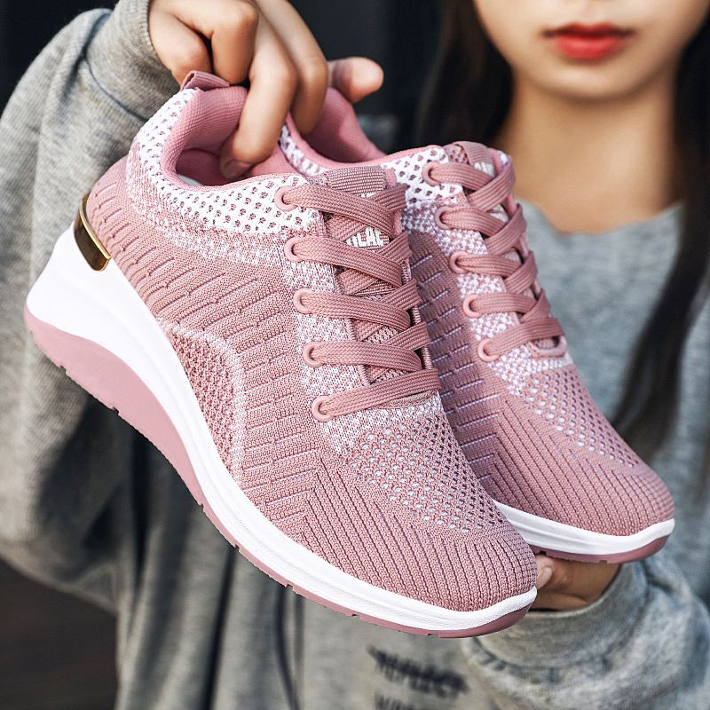 Women's Summer New Sneakers With Hidden Wedge, Breathable Thick-Soled Shoes_voghion.com