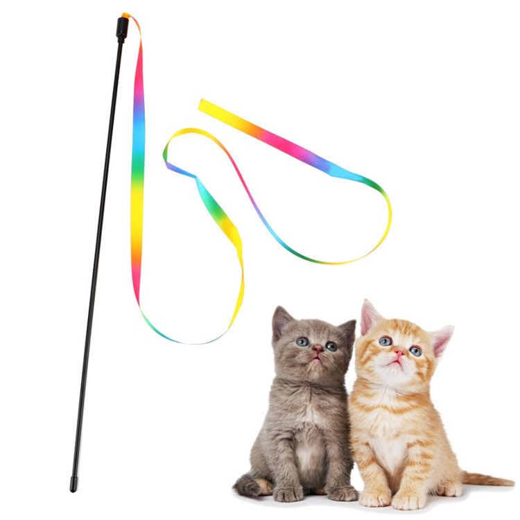 Doppelseitiger Zauberstab Regenbogenband Spielzeug Katzenspielzeug Heimtierbedarf_voghion.com