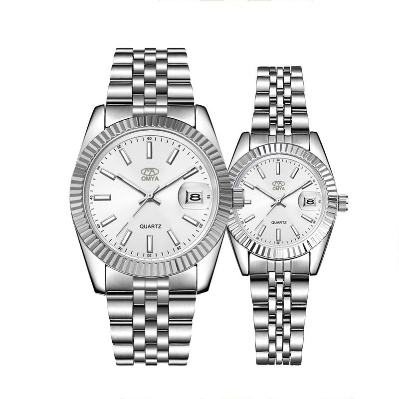 Unisex vandtætte parure Kalender Display Quartz Movement Rustfrit Stål Sports Ur Sæt_voghion.com