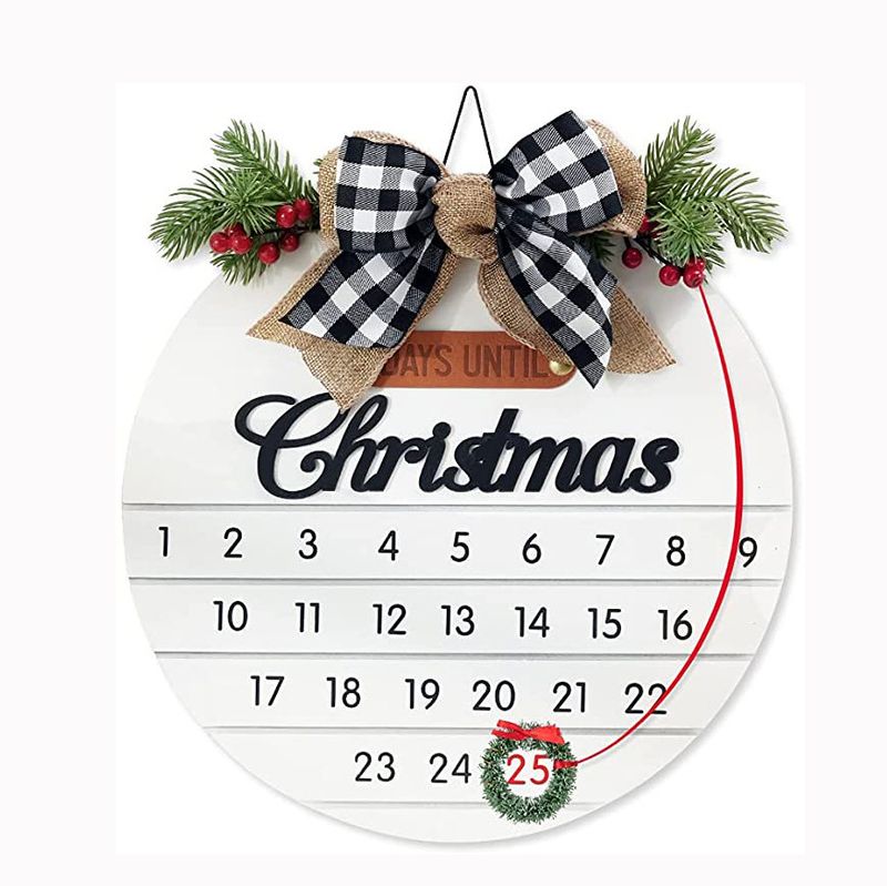 Cross-border creative Christmas home decorations Christmas wooden countdown calendar round wall door listing_voghion.com