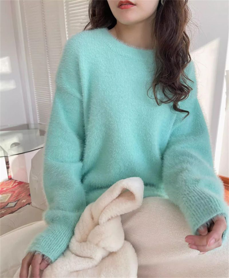 Maglione oversize in finto visone – Pullover morbido con scollo rotondo e spalle scese (11 colori tenui, miscela di poliacrilico per un comfort simile a una nuvola)_voghion.com