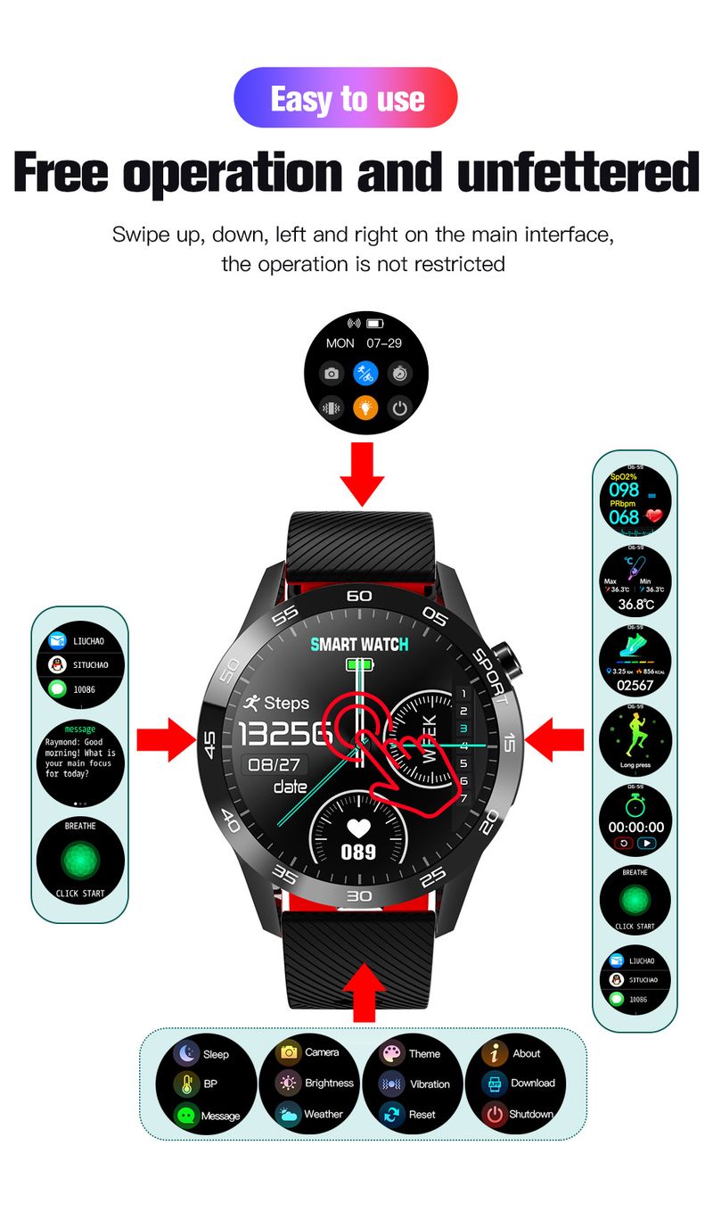 Smarte armbånd Rakuten Yahoo F22L Smart armbånd Registrerer kroppstemperatur, blodoksygen, puls, sportsarmbånd Informasjonspåminnelse_voghion.com