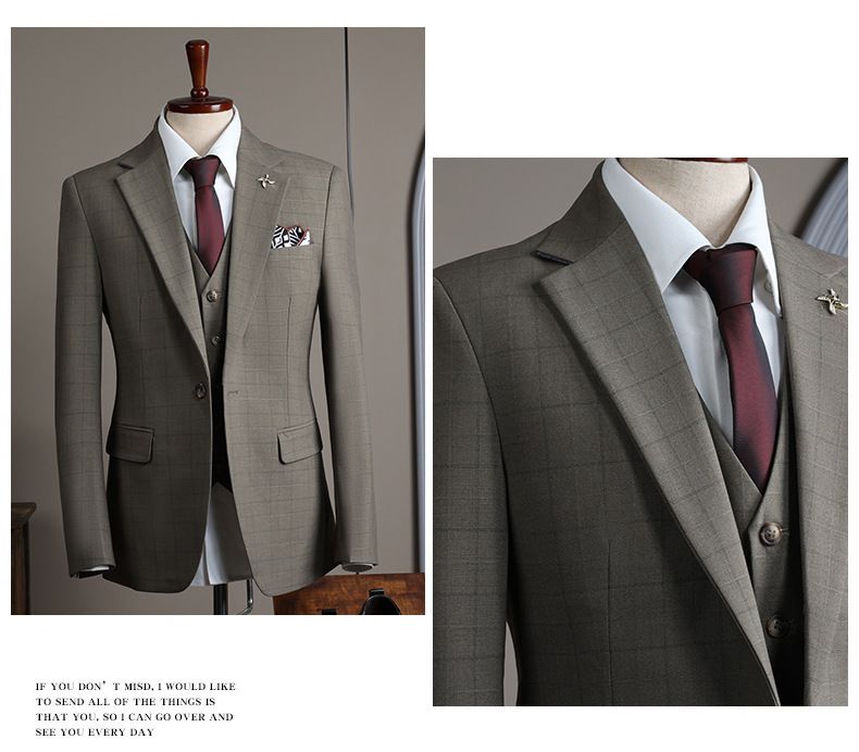 Kariertes Anzugset für Herren – formelle Kleidung für den Bräutigam und die Trauzeugen, Slim Fit-Blazer und Hose, leichte Business- und Partykleidung_voghion.com