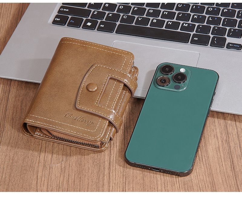 New Men's Short Wallet baellerry Multi-card Buckle Coin Purse Tri-fold Zipper Wallet for Men_voghion.com