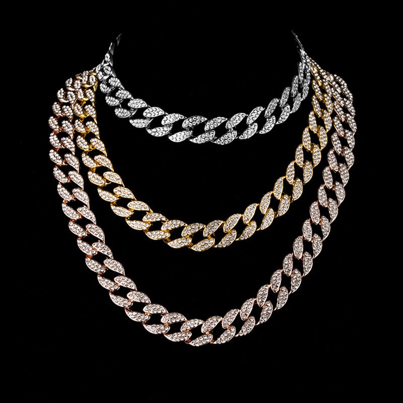 Collana cubana hip-hop da uomo con diamanti, maglione alla moda, catena in oro da 12 mm, resistente allo sbiadimento_voghion.com