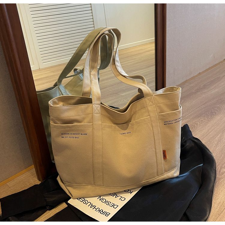 Female Slouchy Large Capacity Canvas Bag Tote Commuter Bag Premium Sense Shoulder Rest_voghion.com