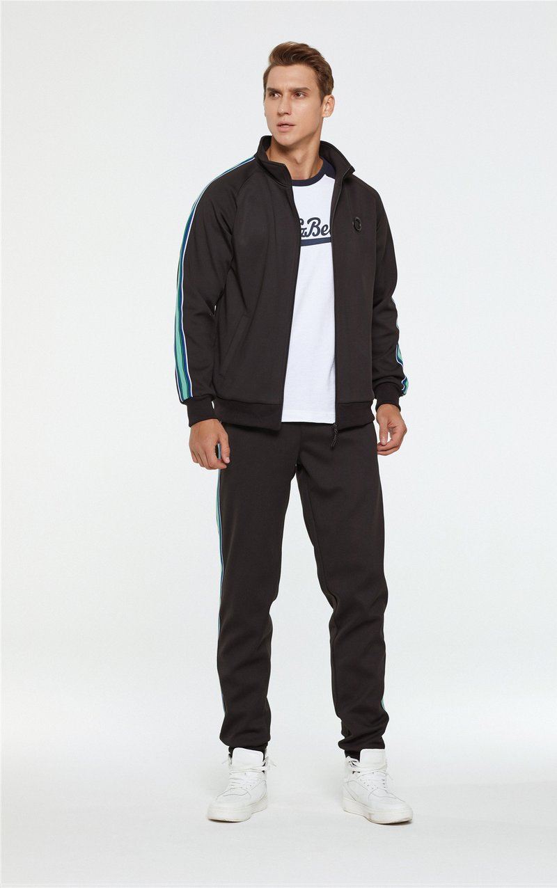 Herrenbekleidung Langarm Sport Zweiteiliger Reißverschluss Kontrastierende bedruckte Linie Mode Lässiger und bequemer Anzug_voghion.com
