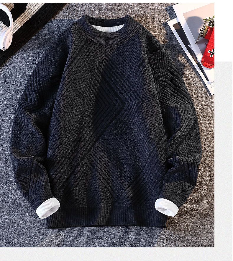 Maglione da uomo in ciniglia spessa con collo alto per studenti - Maglieria invernale morbida e calda in bianco e nero (taglie dalla M alla 3XL)_voghion.com
