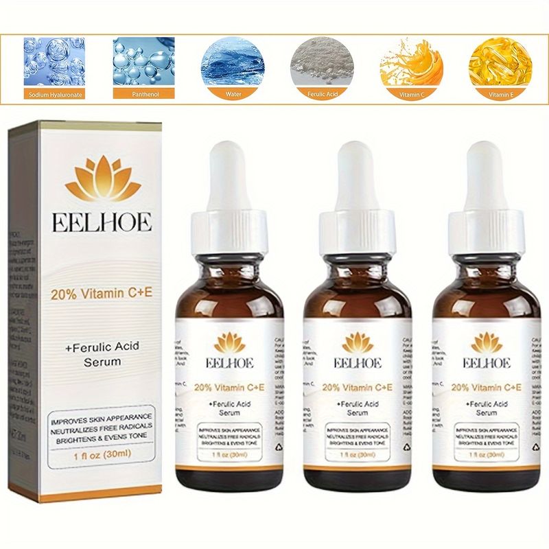 1/2/3 stk. 20 % vitamin C-ansiktsserum med vitamin E og ferulsyre, 30 ml hver, balanserer hudtonen og gir lysere hudpleie_voghion.com