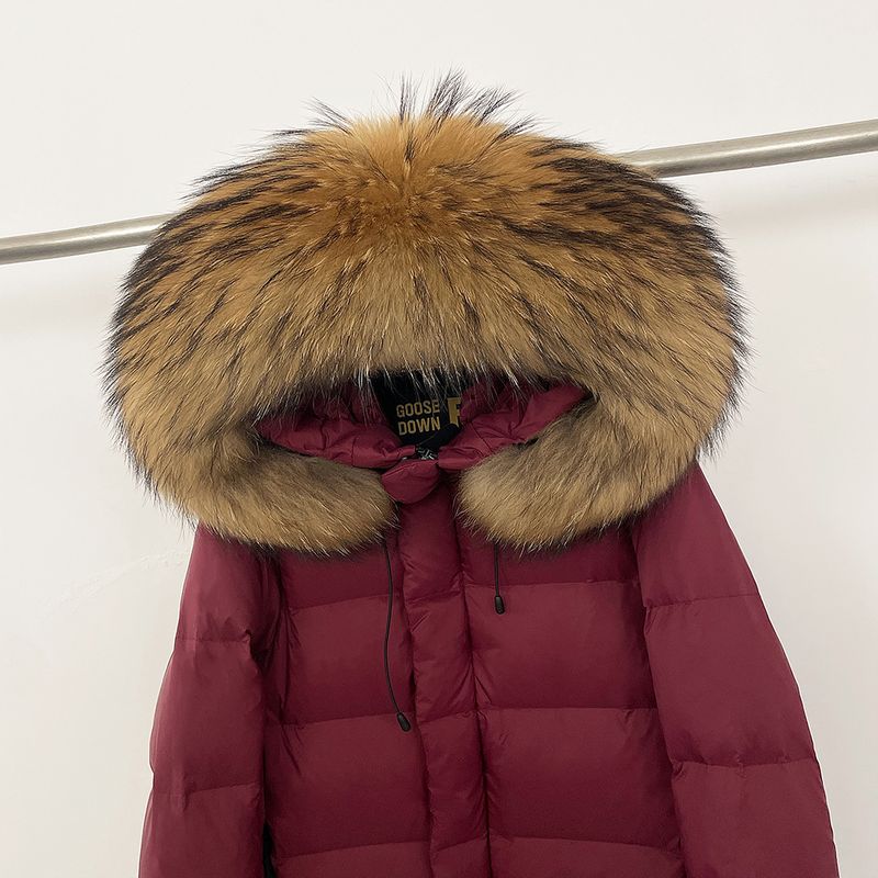 Piumino di lusso con cappuccio e bordo in pelliccia di procione staccabile, parka invernale, imbottitura in piumino d'oca bianca al 90%, rivestimento esterno in poliestere antivento per il freddo estremo._voghion.com