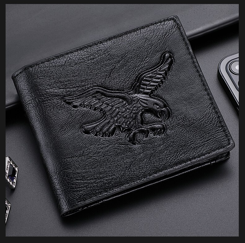 Portofel scurt pentru bărbați, model 3D Eagle în relief, portofel casual pentru carduri de credit și monede_voghion.com