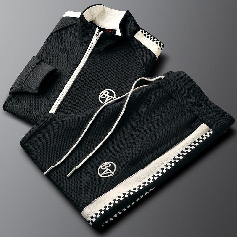 Leichter Luxus Huafu Ge Kontrastfarbe Freizeitanzug Slim Fit 2025 Frühling Herbst Herren Strickjacke Jacke und Jogginghose_voghion.com