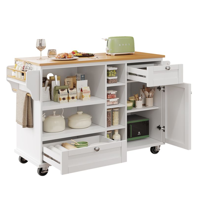 Esszimmerwagen Weiß 129x92cm Mit Schubladen, Hellbrauner Arbeitsplatte_voghion.com
