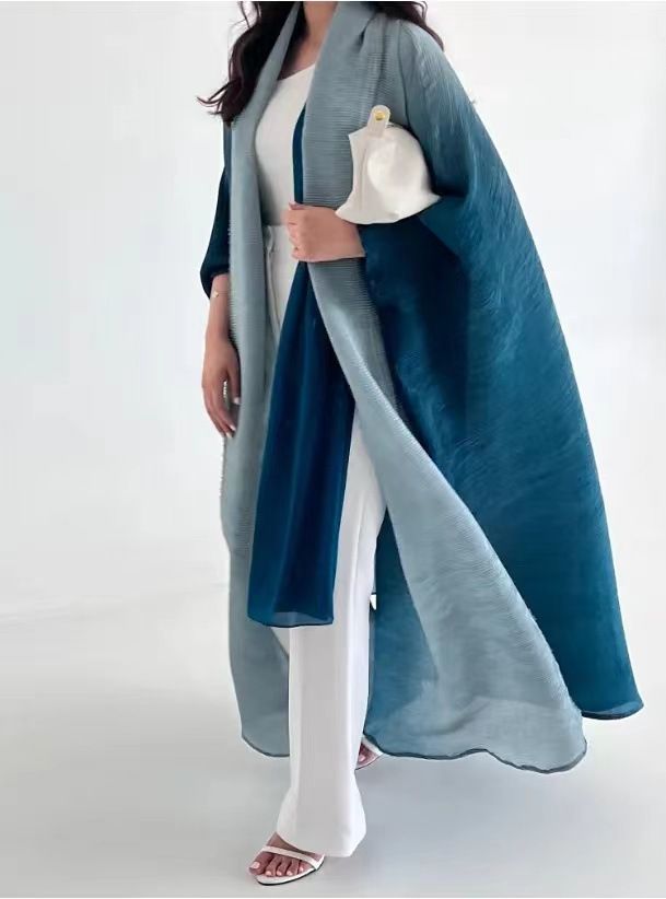 Long-sleeved windbreaker jacket for women new gradient color plus size bat sleeve scarf-style long outer coat_voghion.com