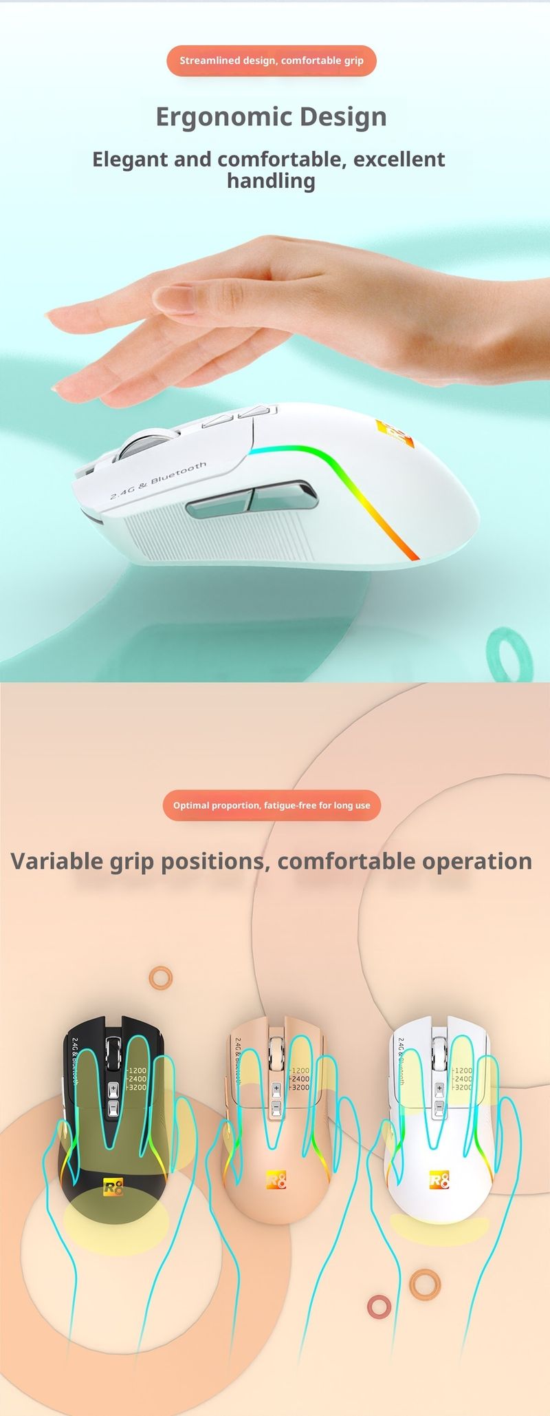 Digitex Digitex R8 Brand Wireless Bluetooth Dual Mode Mechanical Office Gaming Universal Colorful Luminous Mouse Cross-Border Wholesale_voghion.com