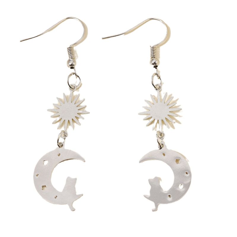 Pendientes de moda con borlas de sol y luna, bonitos gatos, para mujer, elegantes joyas de fiesta, colgantes_voghion.com