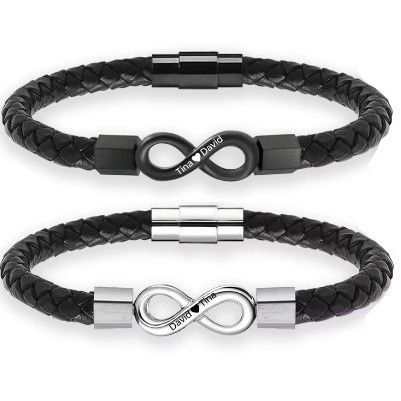Bracciale in pelle con forma a 8 infinito, versatile alla moda, hip-hop, in acciaio inossidabile, per uomo, di alta qualità e di alta qualità._voghion.com