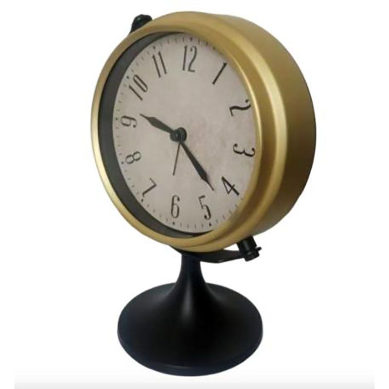 Metall-Globus-Wecker, Retro-Tischuhr, goldene Schale, schwarzer Sockel, 180 Grad schwenkbar, leises Uhrwerk, BB-Alarm_voghion.com