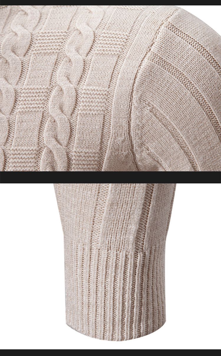 Slim-Fit-Rollkragenpullover mit Zopfmuster für Herren – Unifarbener Pullover für Freizeit und Business – Modetrends_voghion.com