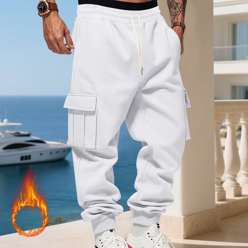 Pantaloni cargo da uomo foderati in pile - Jogger casual caldi invernali con tasche multiple, vestibilità ampia, vita elastica, comodi ed eleganti per l'uso quotidiano_voghion.com
