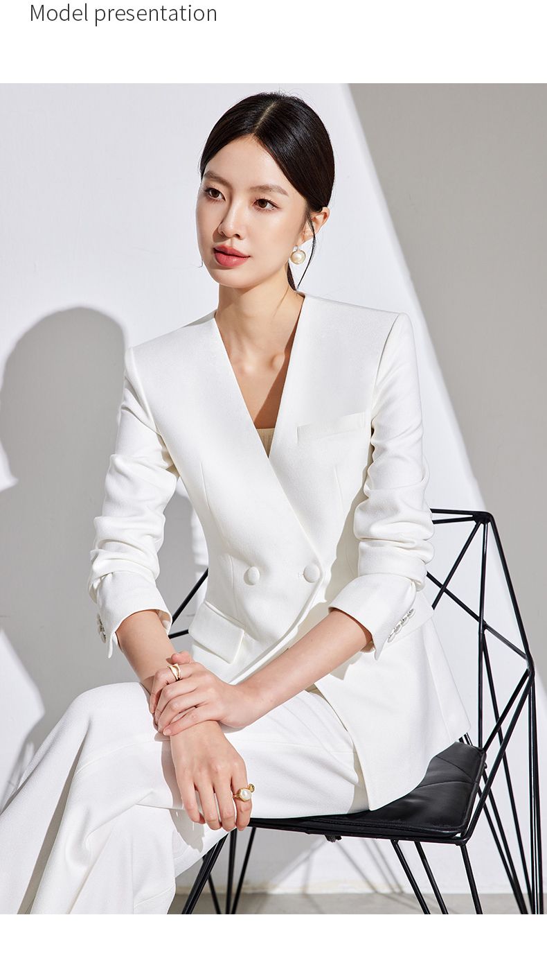 Set Elegant White Classic Fashion High-end Business Office Commuting Two-piece Suit_voghion.com