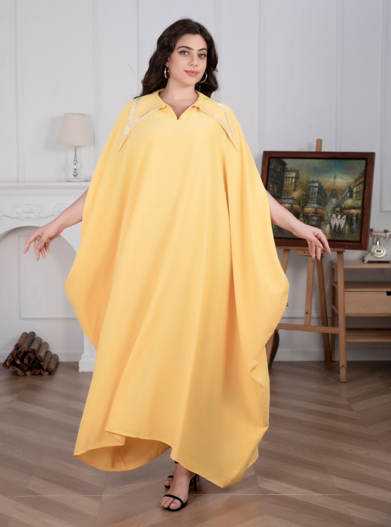 Luxuriöses, verziertes Abaya-Kleid für Damen – Muslimischer Party-Kaftan mit Fledermausärmeln und Kristall-Strasssteinen – Maxikleid in Übergröße für Eid, Hochzeit_voghion.com