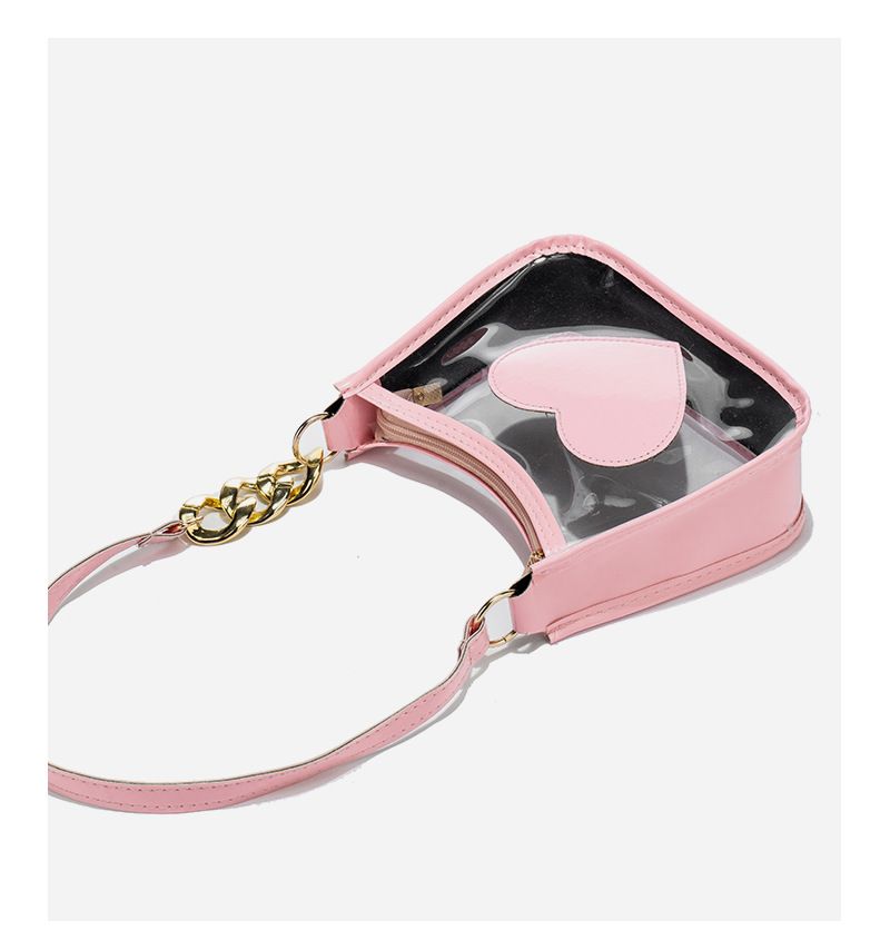 Borsa a tracolla trasparente a forma di cuore da donna - Borsa a tracolla trasparente con tracolla in pelle per spiaggia e tempo libero_voghion.com