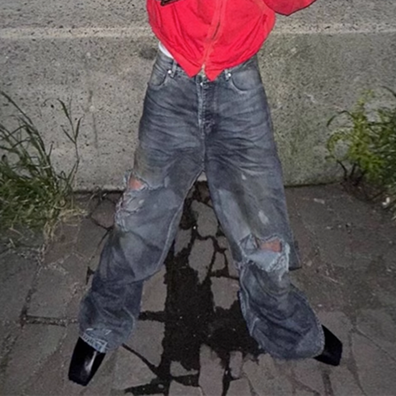 Ausgefranste, Beschädigte Loch-Baggy-Jeans Mit Weitem Bein Für Männer Und Frauen, Streetwear, Lässige Ropa Hombre-Denim-Hose, Übergroße Cargohose_voghion.com