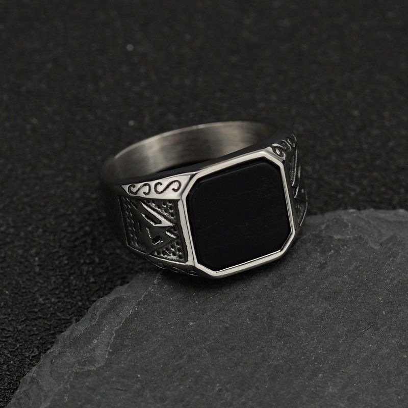 Nordic Hot-Selling Viking Titanium Steel Fashion Personality Bold Rune Inlaid Natural Zircon Ring_voghion.com
