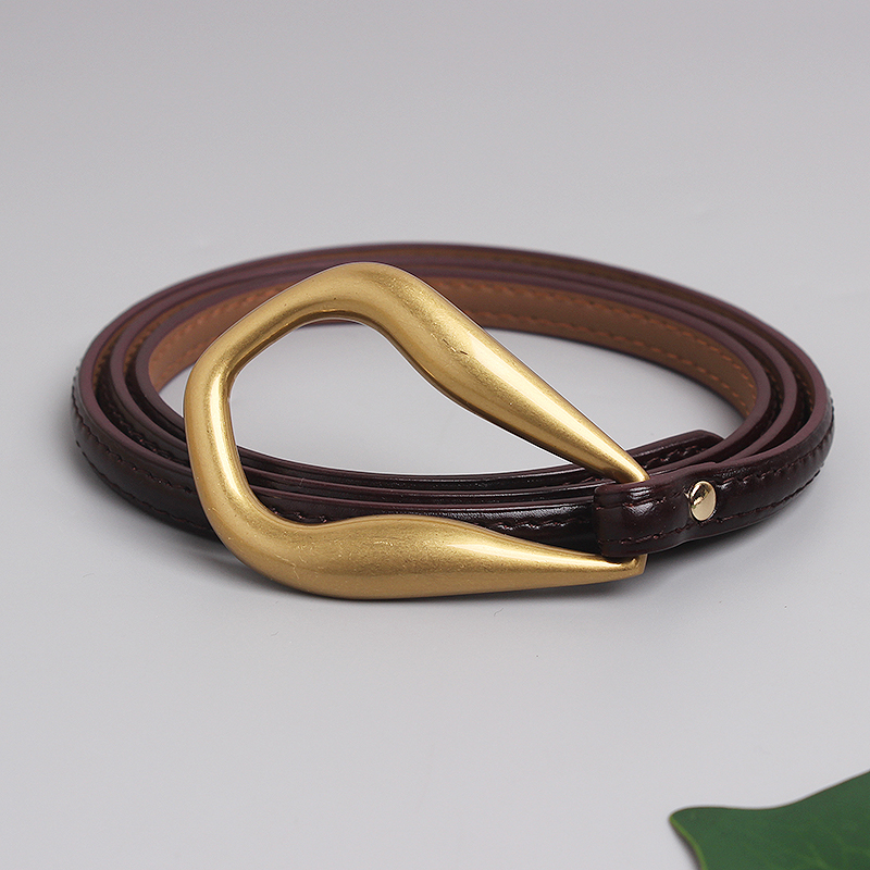 Ceinture fine en cuir véritable pour femmes, nouvelle boucle en fer à cheval, costume décoratif coréen polyvalent, manteau, robe pull, à la mode et simple, nouvelle collection_voghion.com