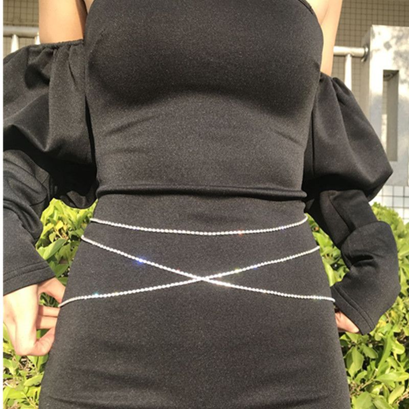 Gioielli da donna con catena in vita con diamanti scintillanti e tripli con diamanti singoli_voghion.com
