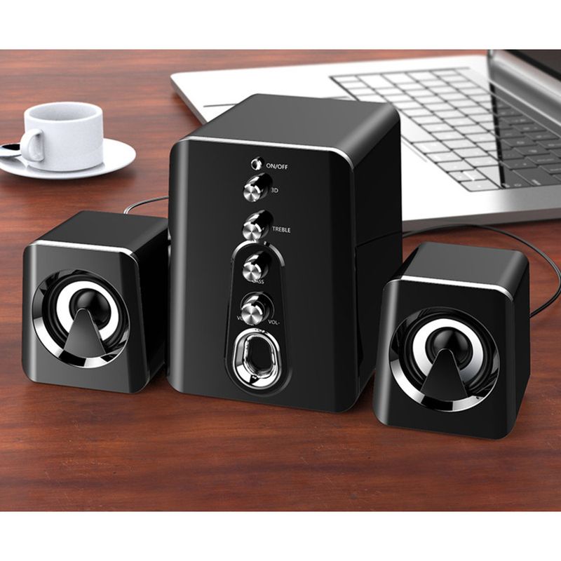 Barra de sonido Bluetooth pequeña con cable: altavoz multimedia de graves potentes para ordenadores de escritorio y portátiles, diseño compacto_voghion.com