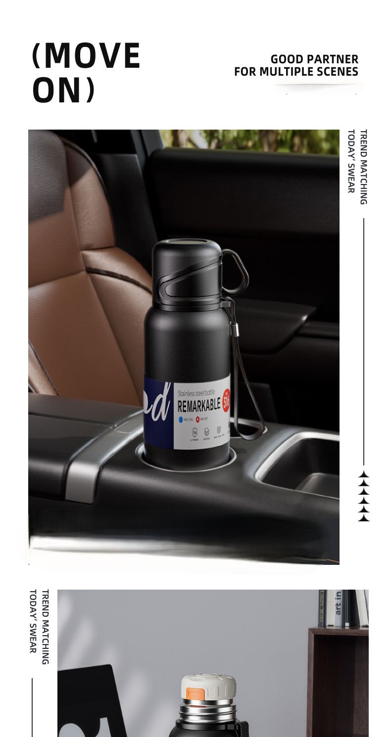 Isolierte Flasche mit großem Fassungsvermögen und Doppeldeckel für Männer und Frauen, Edelstahl und Wassertrennung, tragbar, für die Automontage_voghion.com