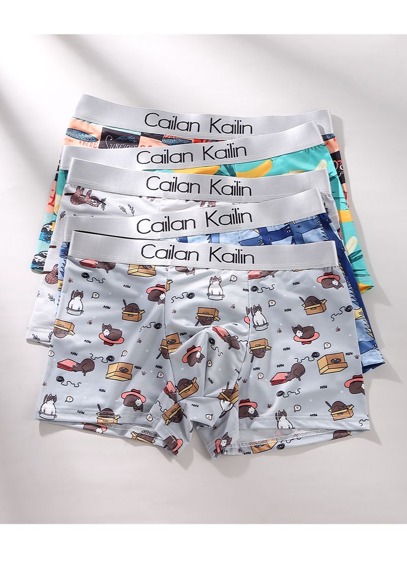 Men's Cartoon Print Boxer Briefs – Soft Cooling Silk Underwear For Students (M-XXXL, Quick-Dry, Breathable, Fun Animal Patterns)_voghion.com
