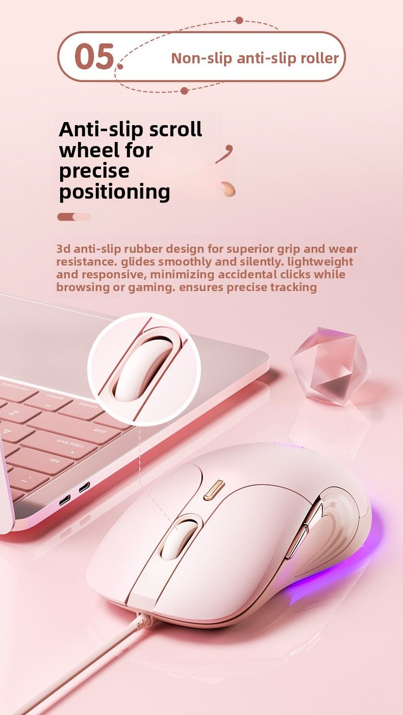 【Wysoka jakość】 Przewodowa mysz INPHIC B8 Cicha, do biura, dla dziewczynek, różowa, do gier, e-sportu, laptopa_voghion.com