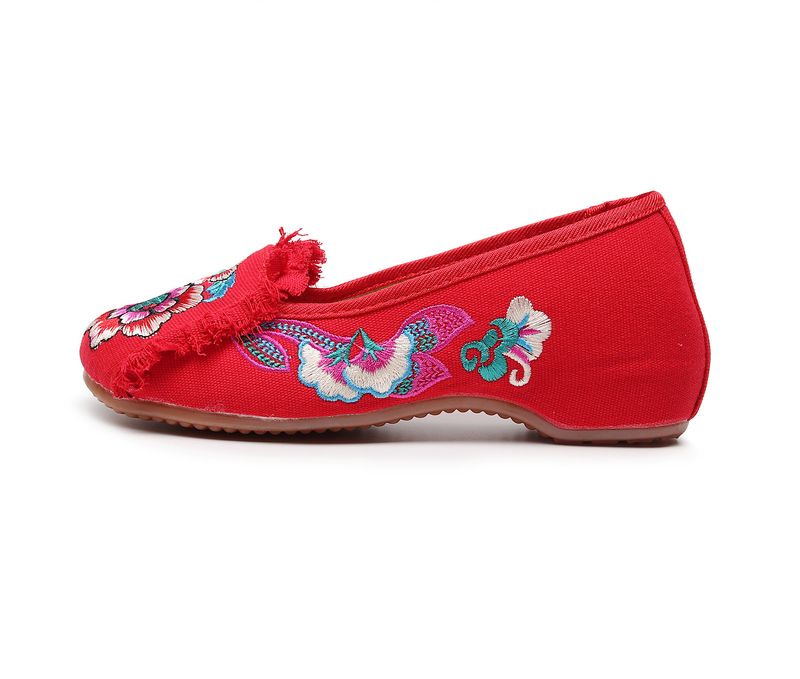 Zerlumpte, bestickte Einzelschuh-Stoff-Oxford-Schuhe mit weicher Sohle, lässige Square-Dance-Schuhe_voghion.com