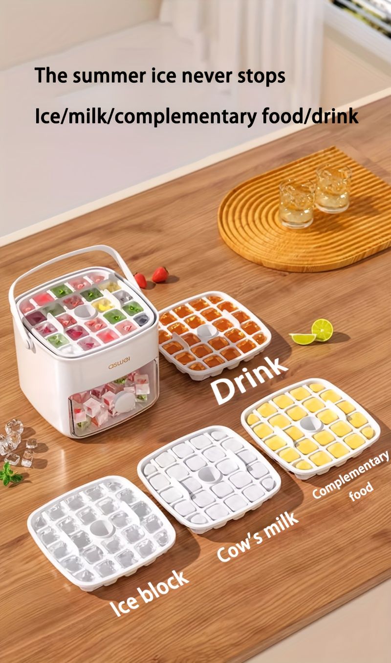 Easy-Press Ice Cube Molds & Trays - Large Capacity, Food-Grade Abs Ice Storage Tray For Freezer, Perfect For Whiskey & Cocktails, Kitchen Essential_voghion.com