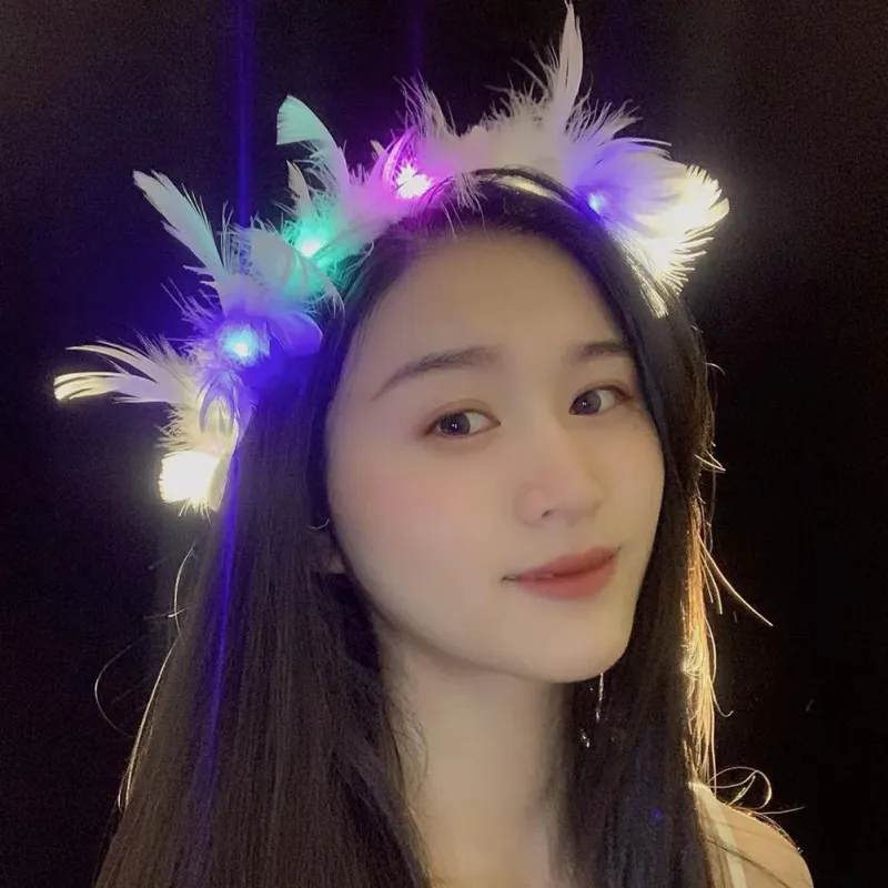 Lot de 10 couronnes de plumes à LED, bandeau lumineux, idéal pour les fêtes et les festivals_voghion.com