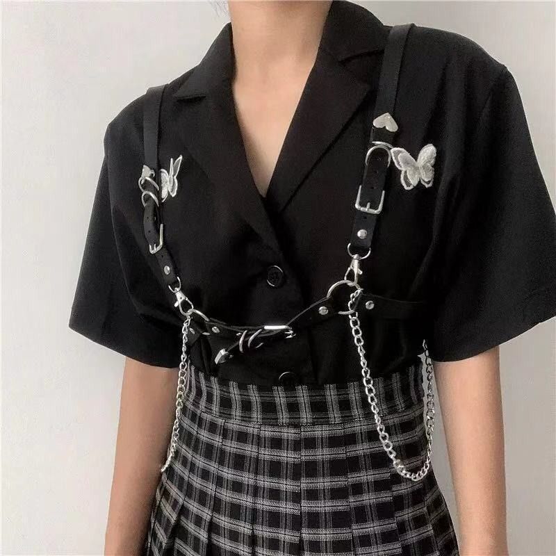 Nuova cintura versatile punk con tracolla stile Harajuku, accessorio in pelle con catena, anello per gamba JK integrato_voghion.com