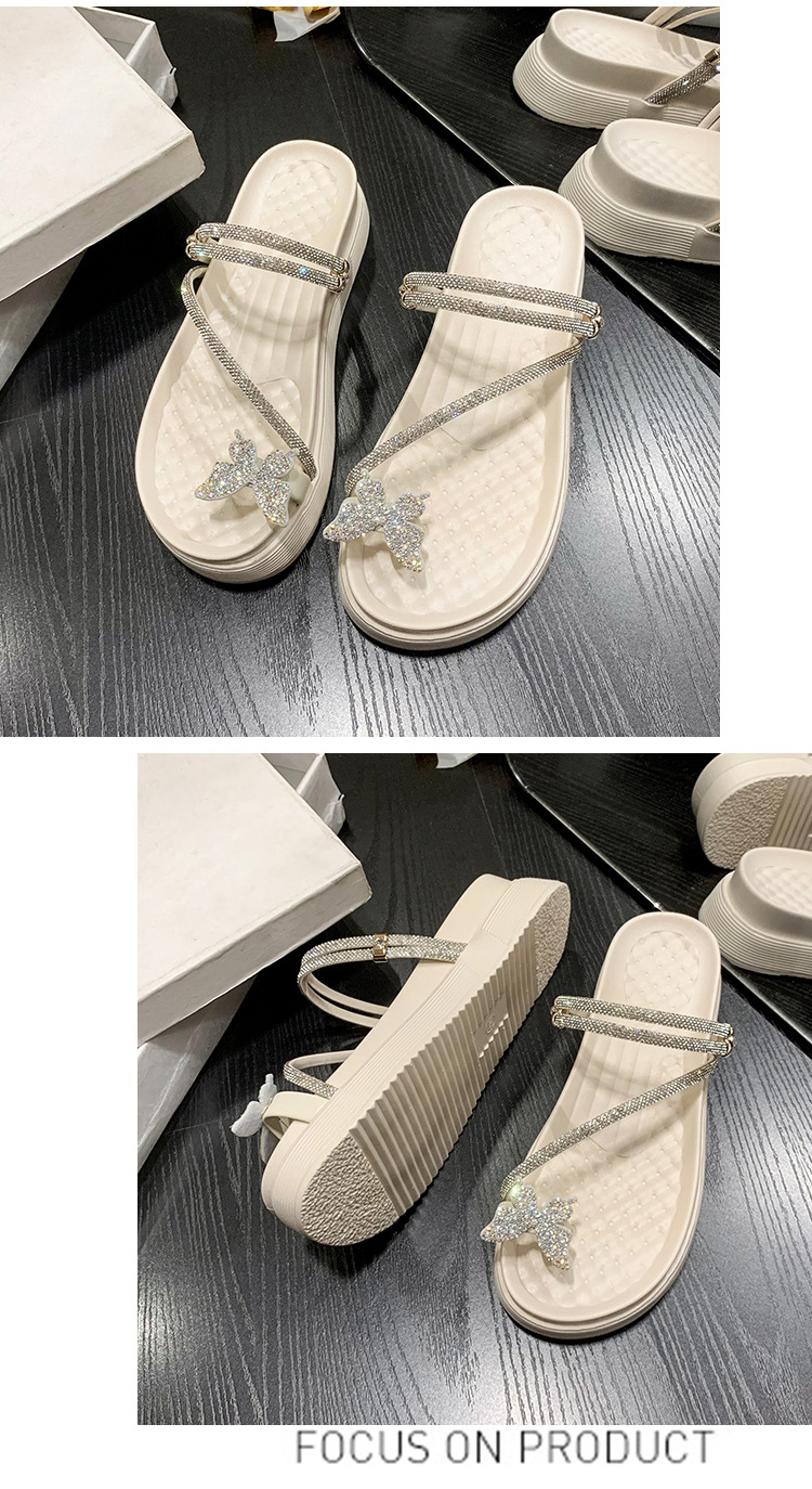 Fairy Cool for Women 2024 New Summer Water Diamond Set Beach Shoes with Pinched Toe Cake Thick Sole Herringbone Slippers_voghion.com