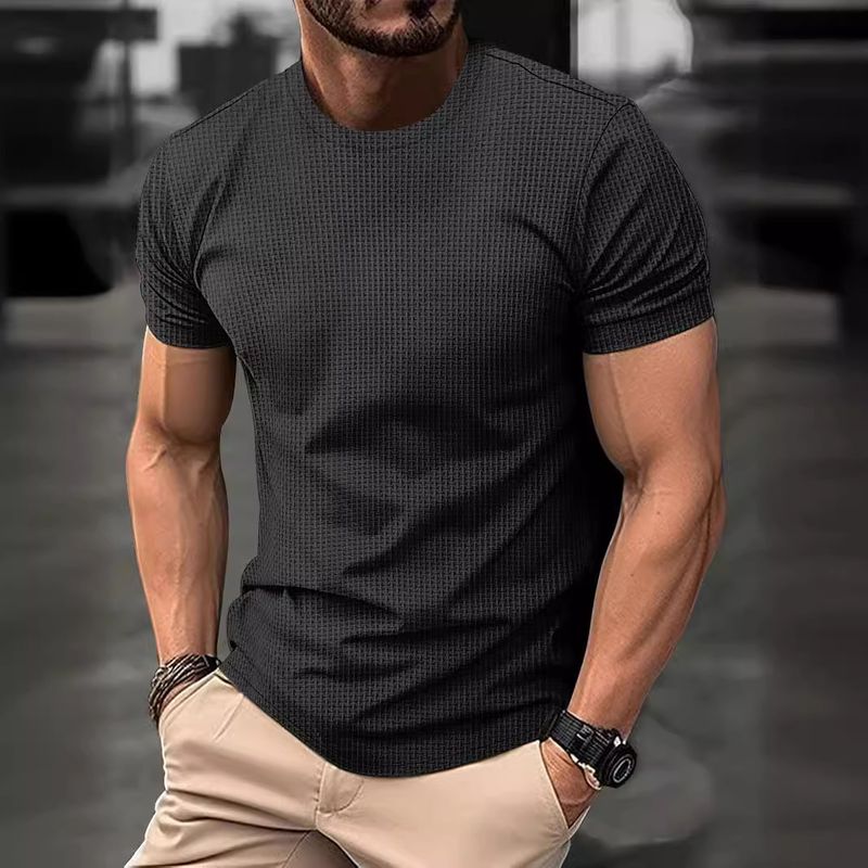 Unbeatable Quality 2024 High End Mesh Ice Silk Short Sleeve Men's Round Neck Summer Solid Color New Nylon Smooth Material T-shirt_voghion.com