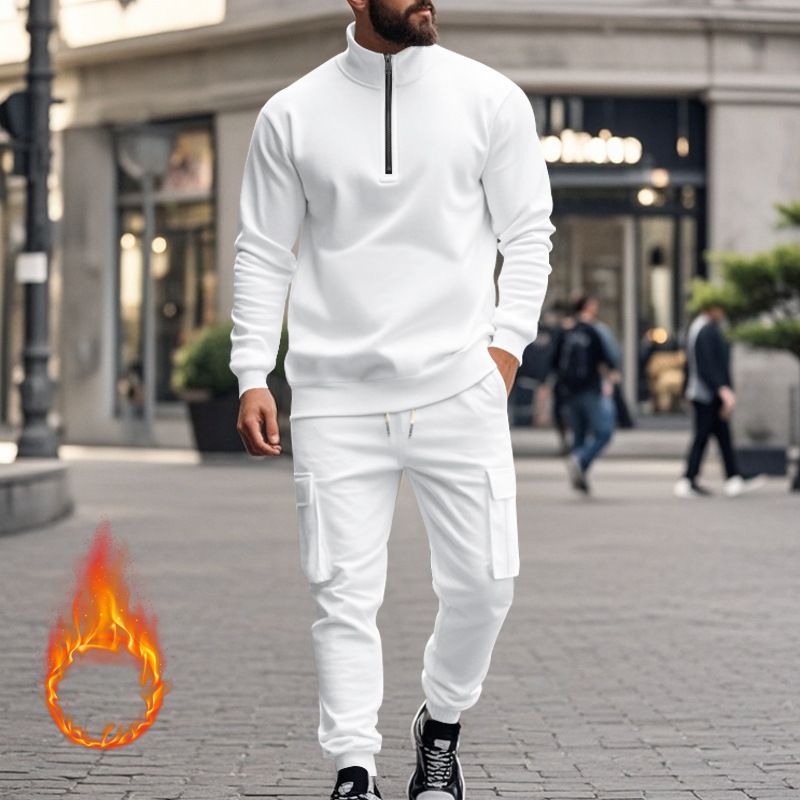 Grenzüberschreitende Herbst- und Winterbekleidung für Herren Neue amerikanische Herren-Casual-Samt-Warmreißverschluss-Werkzeughosen-Set für Herren_voghion.com