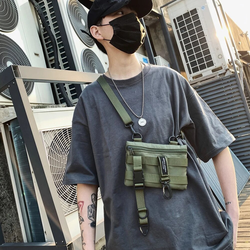 Schulter Gothic Schwarz Umhängetasche Messenger Tragetaschen Für Männer Frauen Shopper Nylon Hip Hop Techwear Satchel Taille Goth_voghion.com