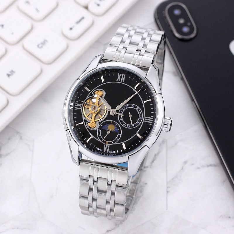 Oujia totalmente automático multifuncional mecânico seis agulhas aço relógio de moda masculino pequeno boné_voghion.com