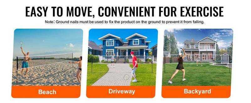 VEVOR Badminton Net Set, Outdoor Backyard Beach Park Badminton Net, Portable Badminton Equipment Set, Adults Kids Badminton Net With Poles, Carrying Bag, 4 Iron Rackets, And 3 Nylon Shuttlecocks_voghion.com