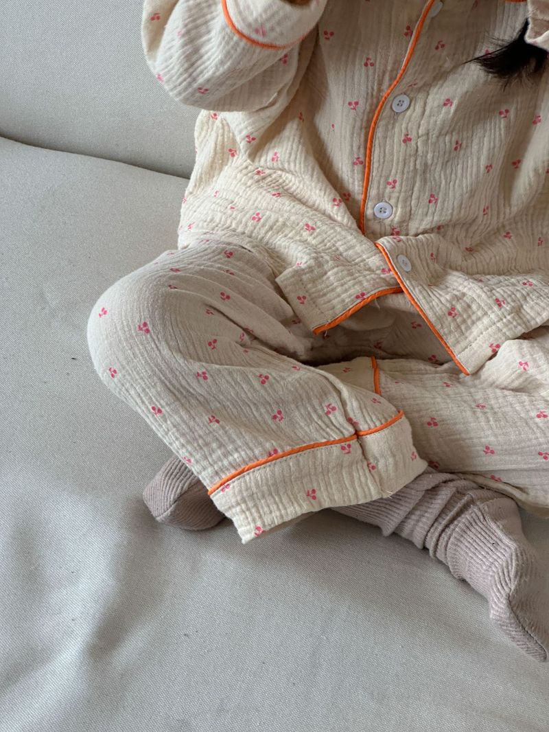 Pijamas para niños, conjunto de manga larga de gasa de algodón para primavera y otoño para niñas y niños, ropa para el hogar_voghion.com