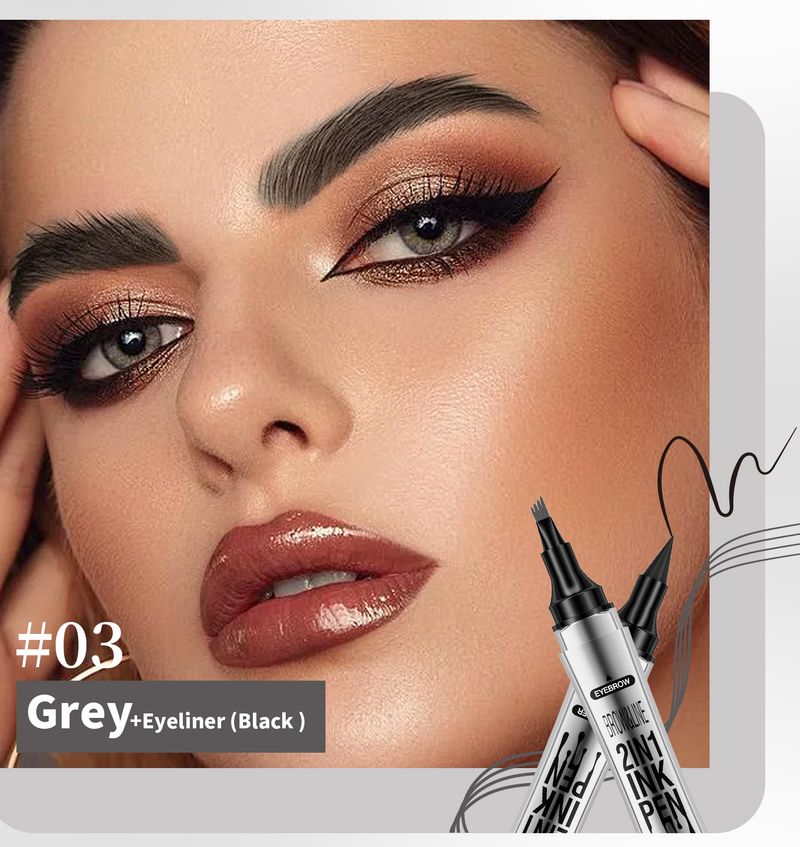Double Headed Four Pronged Liquid Eyebrow Pencil Eyeliner Quick Drying Waterproof Eyebrow Pencil_voghion.com