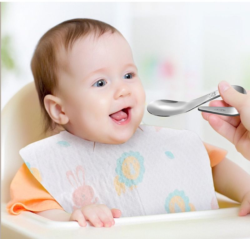 Mother & Kids 304 Stainless Steel Portable Children's Tableware Set Toddler Spoon And Fork With Storage Box Curved Handle Baby Training Spoon_voghion.com