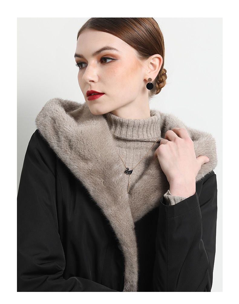 Cappotto in visone sintetico di media lunghezza – Giacca con cappuccio foderata in pelliccia vegana e fodera in pile (M-4XL, nero)_voghion.com